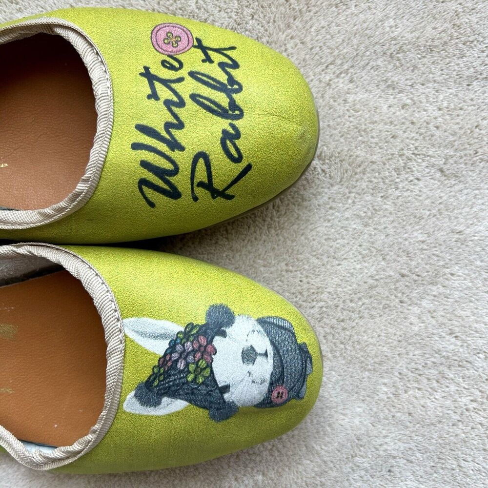 Rockit “White Rabbit” Green Printed Leather Ballet Flat Shoes Women EU 38 US 7.5
